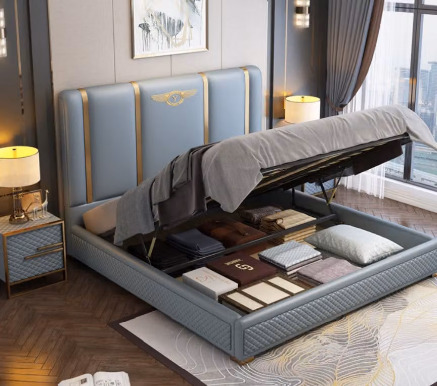 Bett Polster Design Luxus Metall Doppel Betten Ehe Schlaf Zimmer Leder Hotel