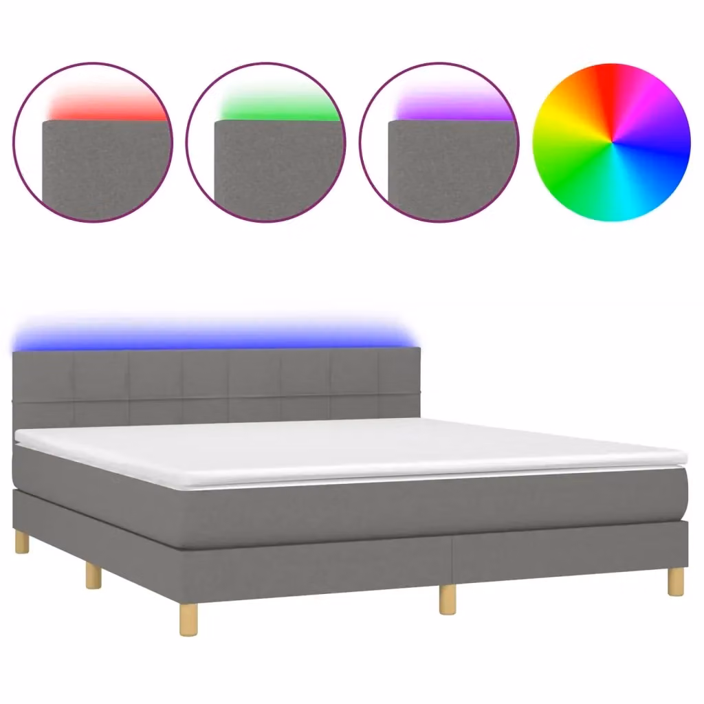 Letto Ibrido con Materasso e Illuminazione LED vidaXL in Tessuto Grigio e Bianco L/P: 180 x 200 cm – 2