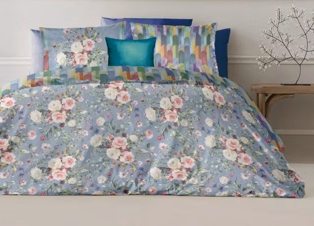 Copripiumino Matrimoniale Double Face Loft Acquarello Blu in Cotone Percalle con Federe BianchiereWeb
