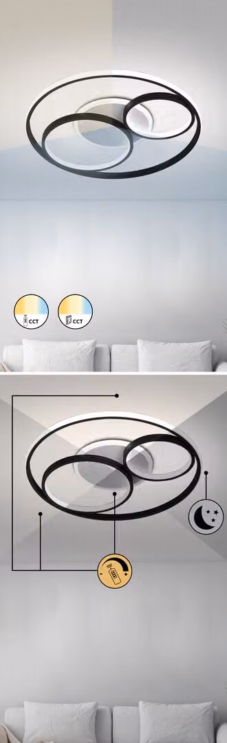 Plafond con telecomando 53 cm LED 50W nero rotondo Aquila 3335 Rabalux