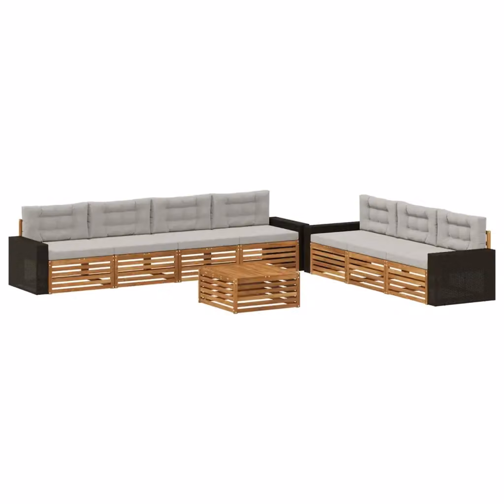 Set di divani da esterno a forma di U con tavolino da giardino vidaXL in legno di acacia, colore beige e grigio, 8 pezzi – 2