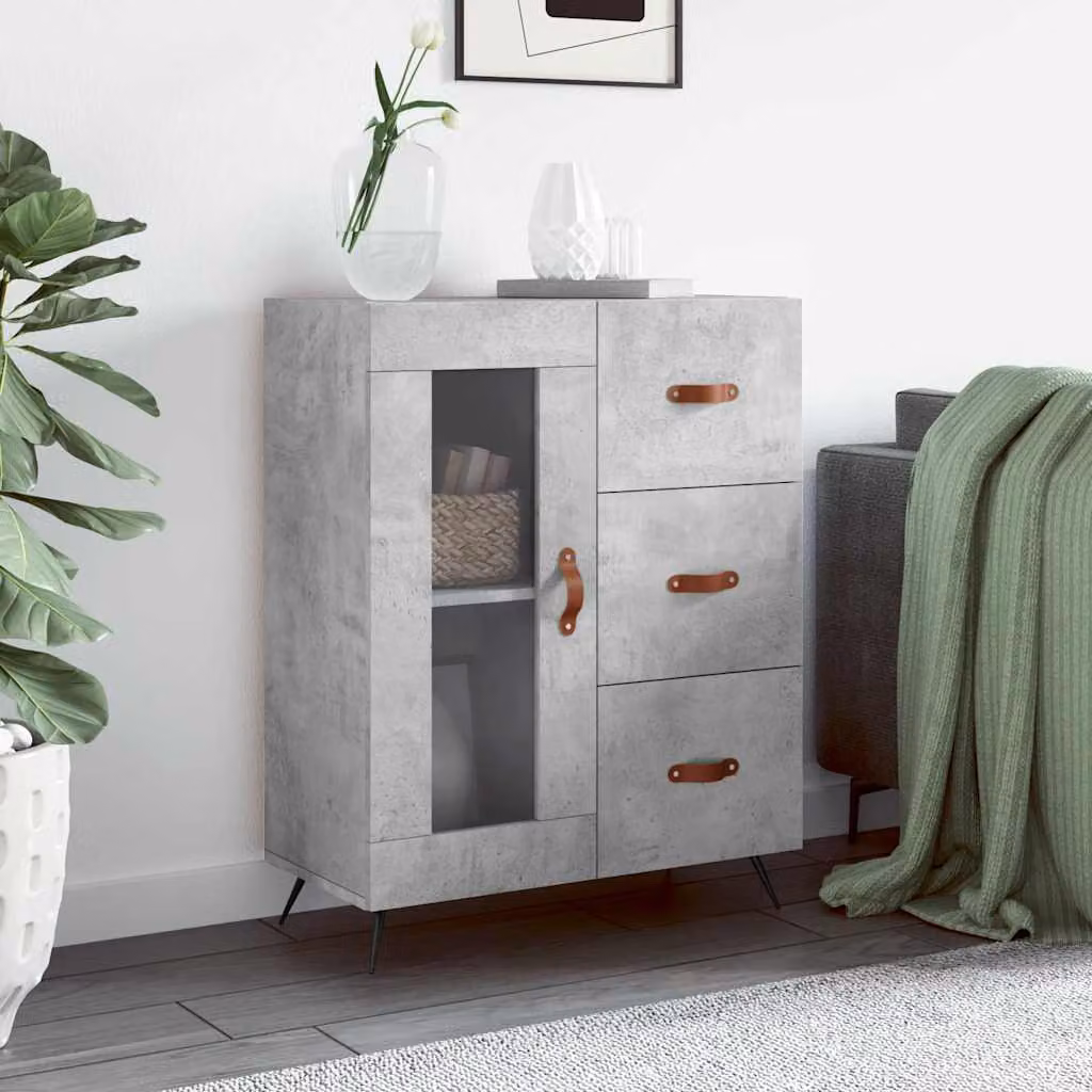 Credenza vidaXL in legno multistrato e metallo, colore grigio cemento, L: 69,5 cm, P: 34 cm, H: 90 cm