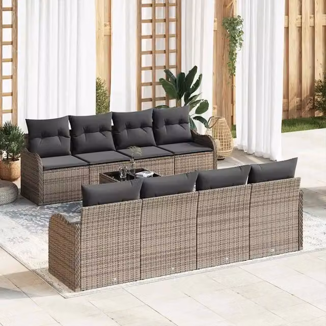 Set Divano da Giardino 9 pz 8-Numero di posti Grigio 3354298