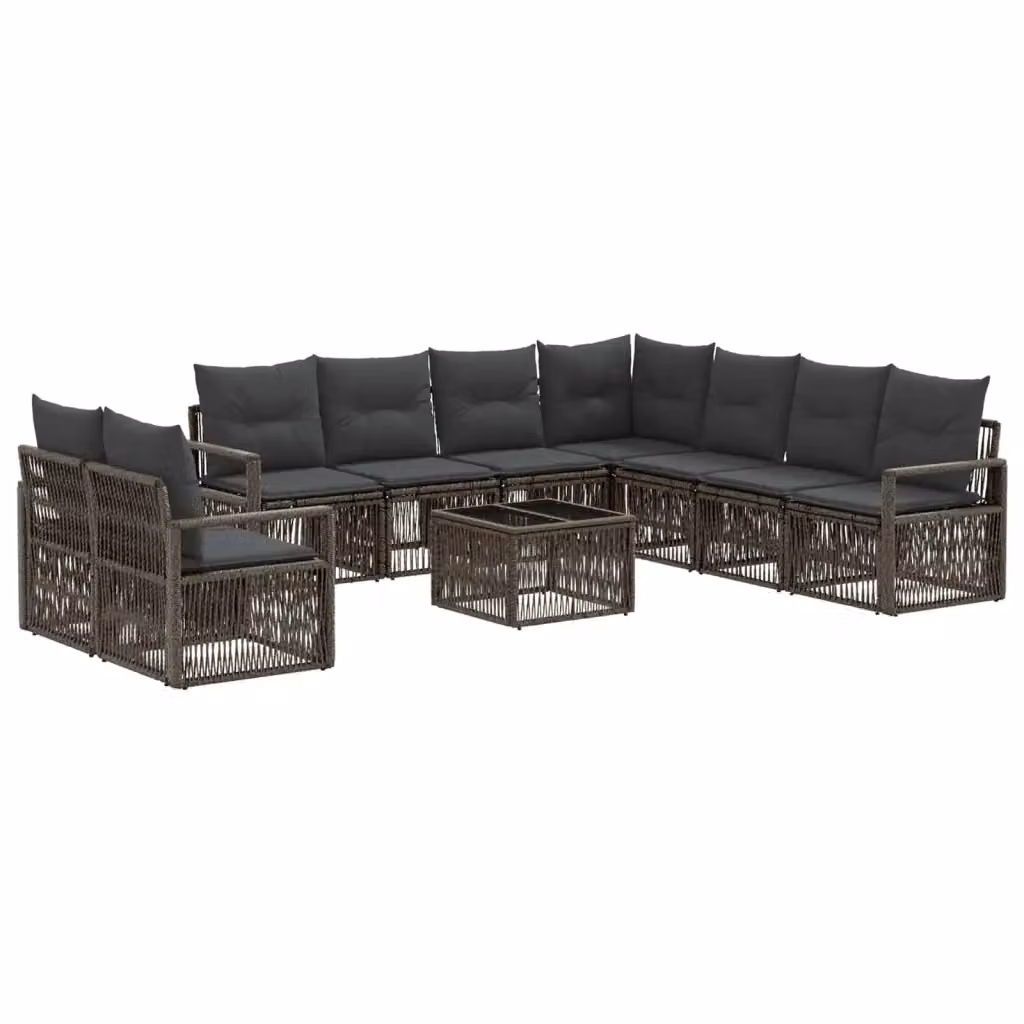 Set Divano da Giardino a Forma di U vidaXL in Polyrattan Grigio con Cuscini e Tavolino – 2