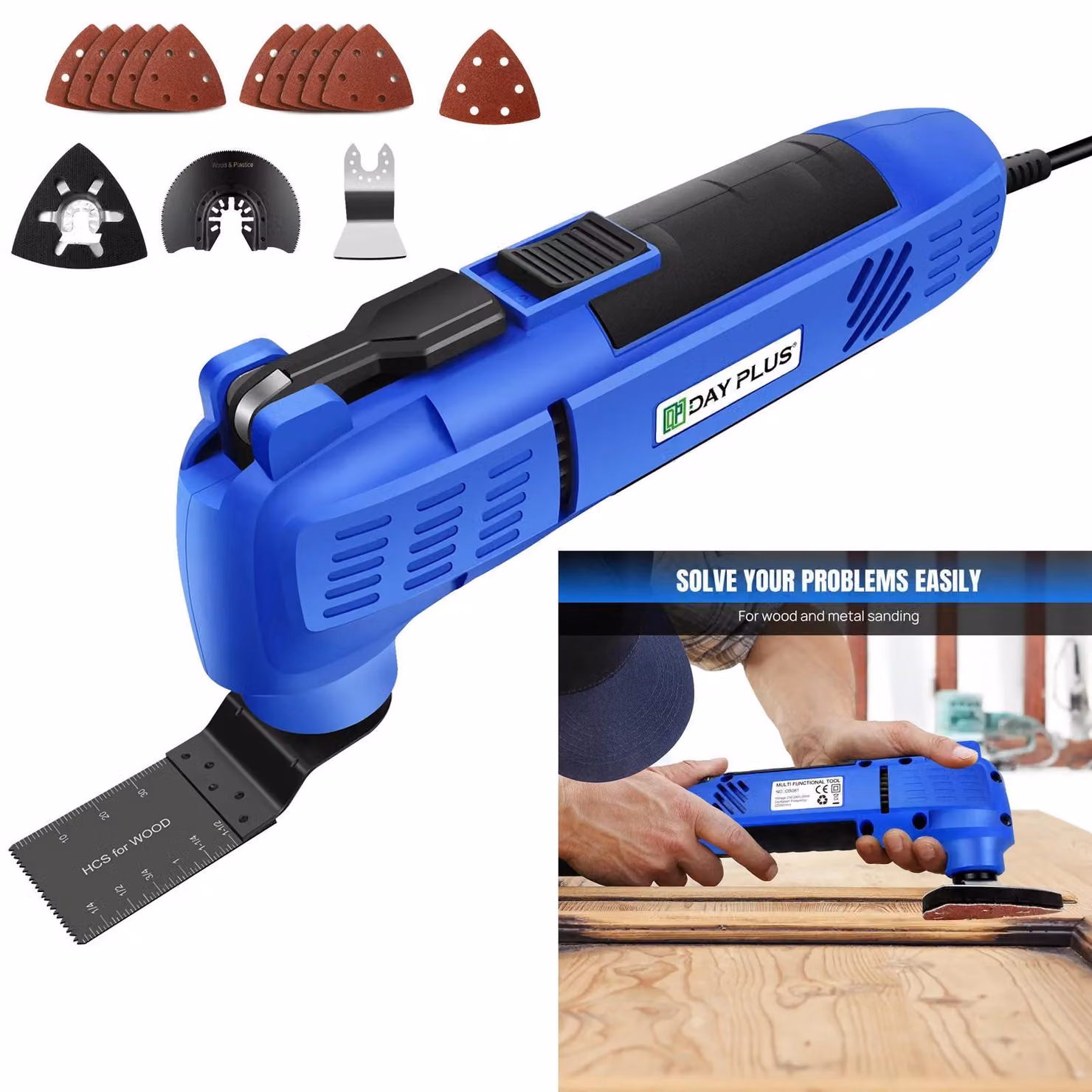 Multitool oscillante - Utensile elettrico - 3800 W - 22.000 giri/min - Angolo di oscillazione di 3° - Sostituzione rapida - Segatura, levigatura, raschiatura - Con cavo