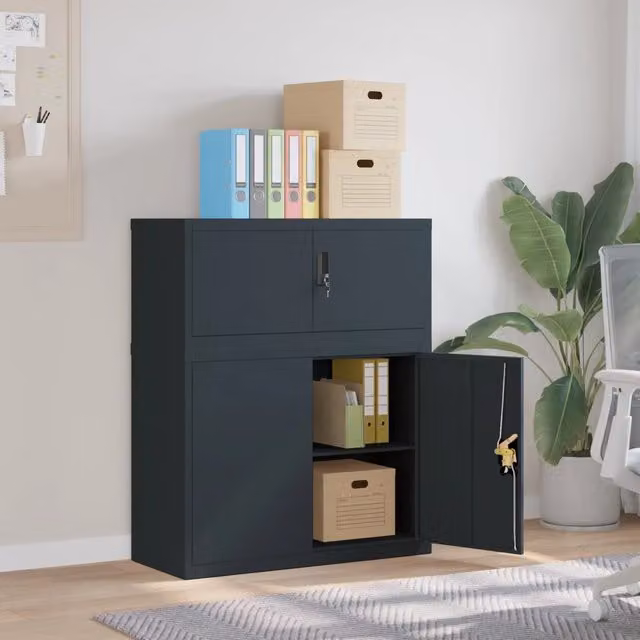 Armadio Classificatore vidaXL in Metallo Antracite con Ripiani Regolabili e Serratura L/P/H: 90 x 40 x 110 cm