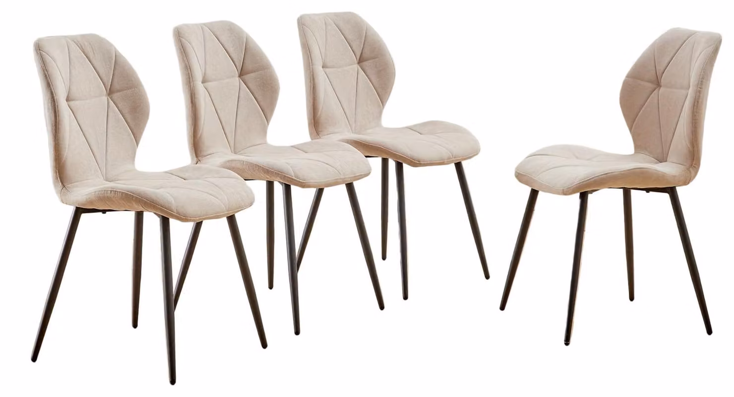 Sedie da pranzo – Set di 4 – Stile mid-century modern – Ergonomiche, senza braccioli – Rivestimento in lino