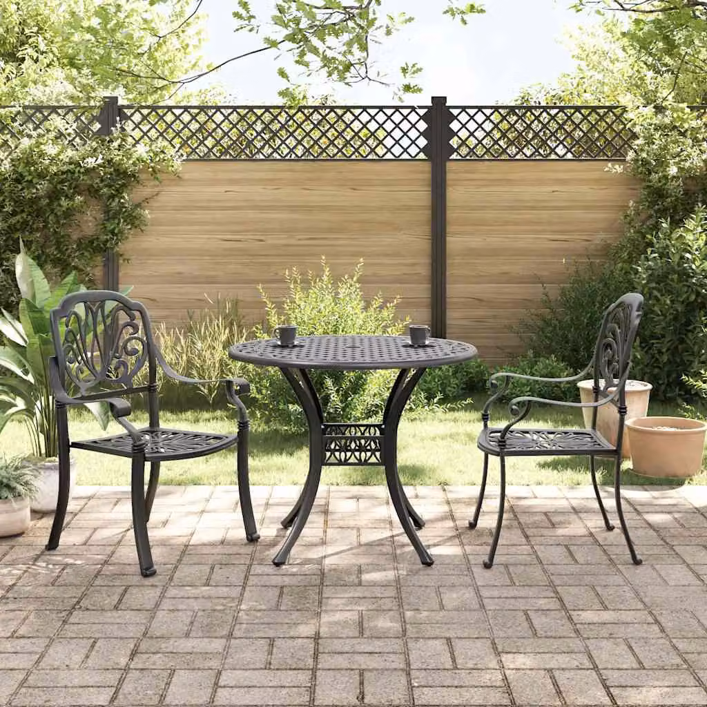 Set da Bistrot vidaXL in Alluminio Pressofuso Nero Opaco per Giardino e Terrazzo, 3 Pezzi