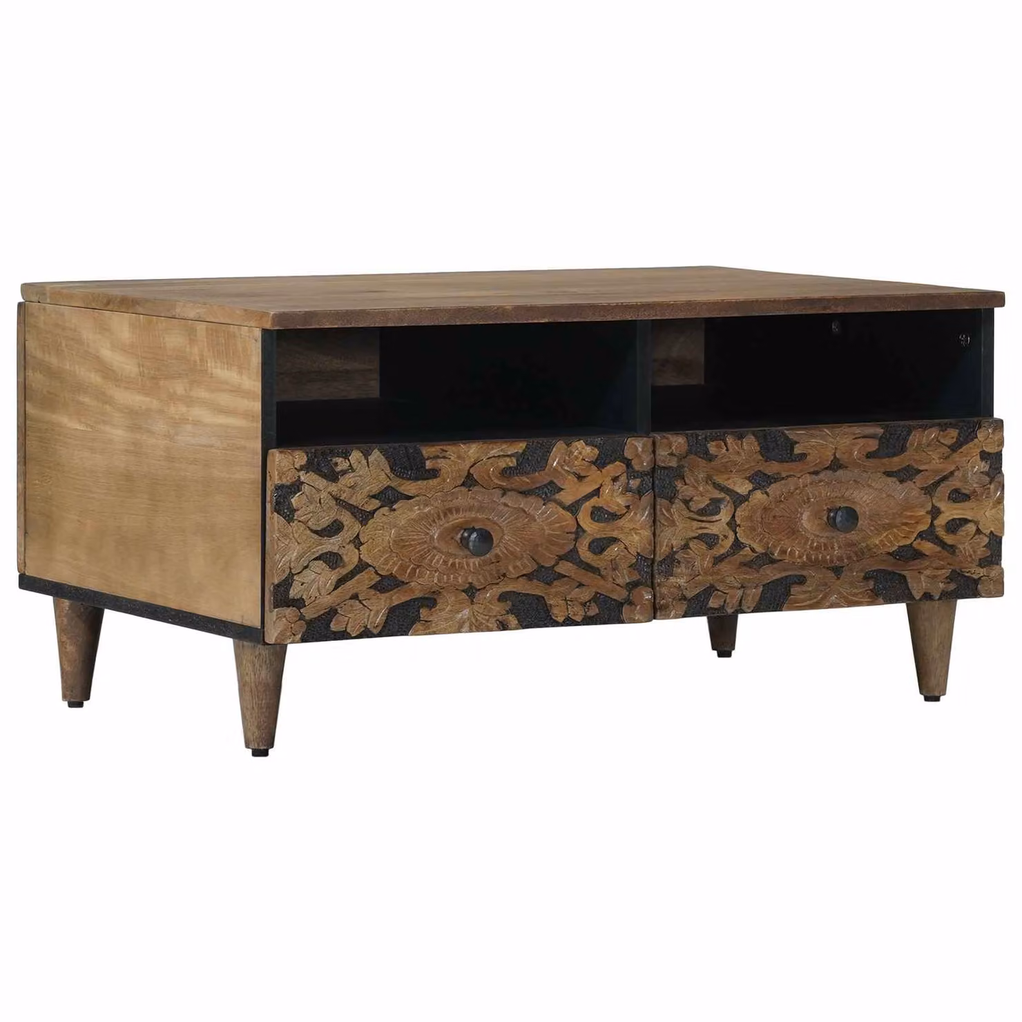 vidaXL Tavolino da salotto moderno in legno di mango e metallo, Marrone e Nero, L/P/H: 80 x 54 x 40 cm