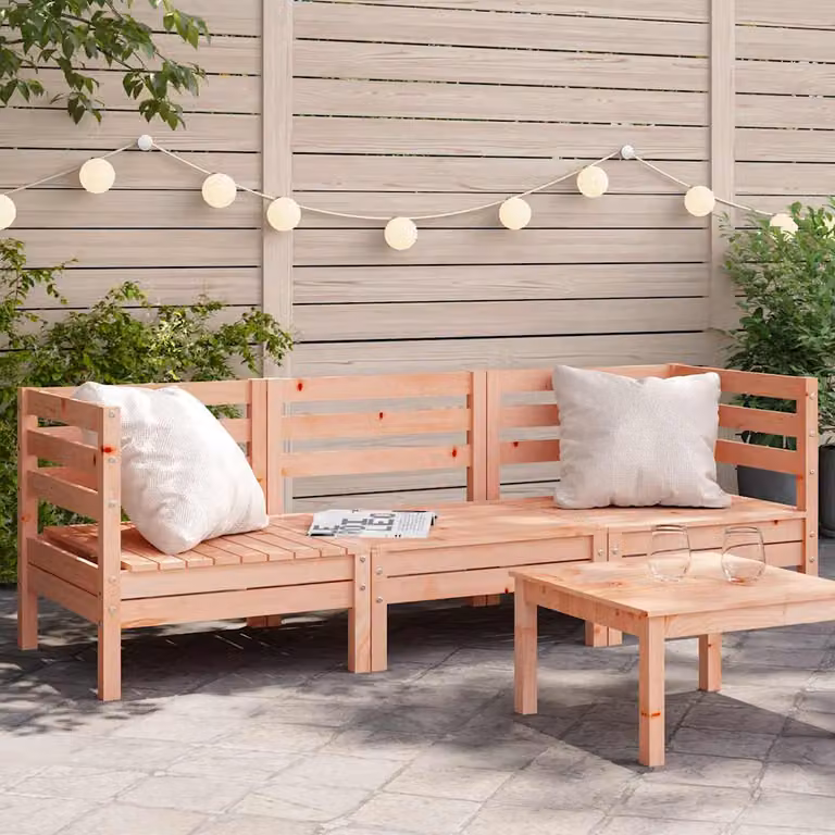 vidaXL Divano da Giardino 3 Posti in Legno Massello di Douglas Marrone con Cuscini