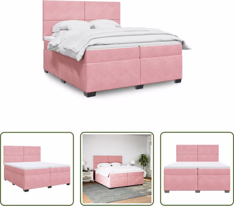 The Living Store Letto a molle con materasso Rosa 200x200 cm Velluto