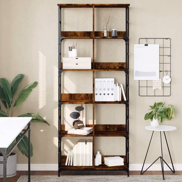 Libreria in stile industriale vidaXL in legno e metallo, colore rovere fumo, L 78,5 cm x P 33 cm x H 188,5 cm