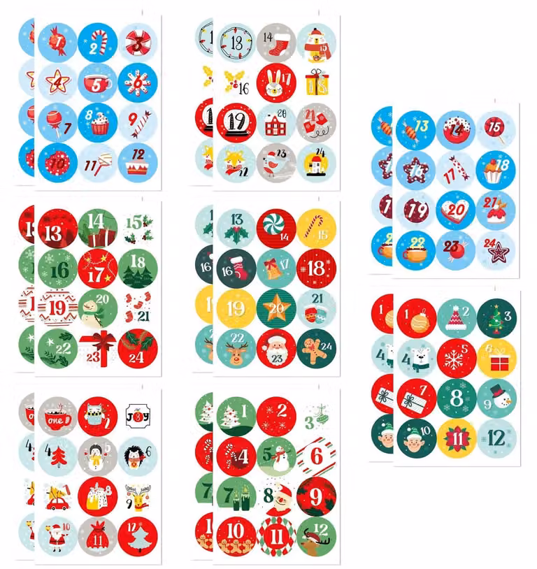 Adesivi per calendario dell'Avvento, numeri da 1 a 24, 16/8/4 fogli, autoadesivi