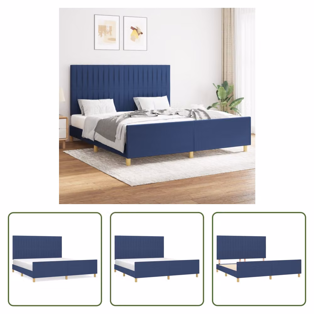 The Living Store Struttura letto con testiera blu 160x200 cm in tessuto