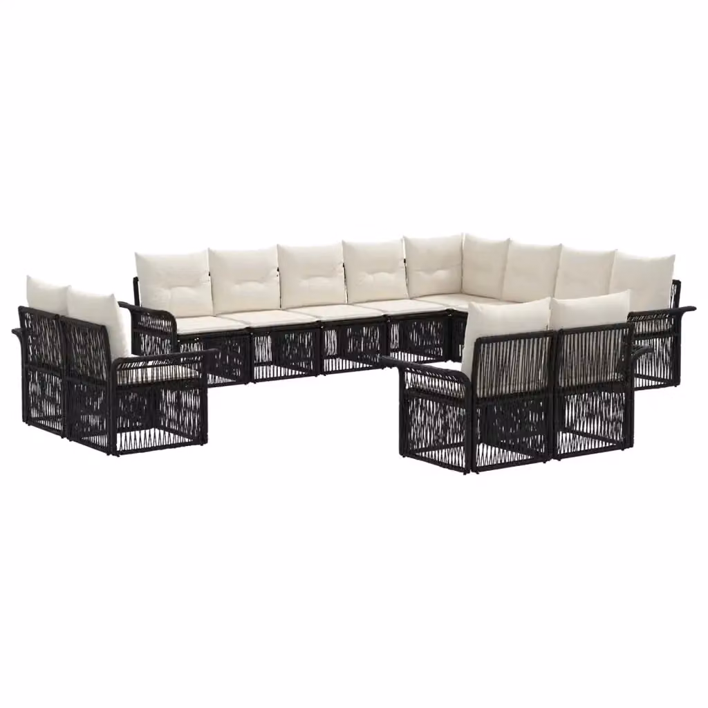 Set Divano da Giardino vidaXL 12 Pezzi a Forma di U in Polyrattan Nero e Bianco con Cuscini Imbottiti e Rivestimenti Rimovibili – 2