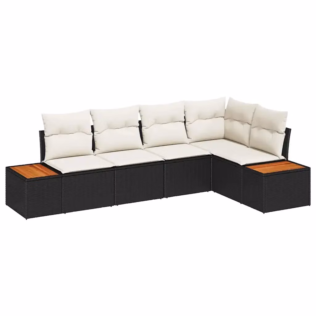 Set Divano da Giardino a L vidaXL in Poly Rattan Nero e Beige con Cuscini e Struttura in Acciaio – 2