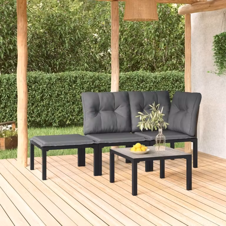 Maison Exclusive - Set da giardino 4 pezzi in polyrattan nero e grigio