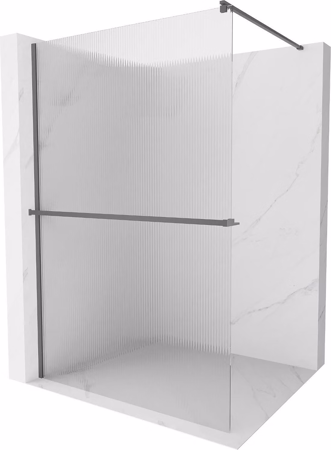 Mexen Kioto+ parete doccia con mensola Walk-in 80 x 200 cm, strisce, gun metal - 800-080-121-95-09