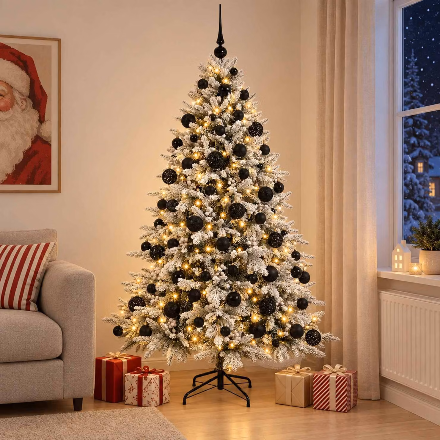 Albero di Natale artificiale vidaXL verde con palline bianche e 300 LED luce bianca calda, Altezza: 180 cm