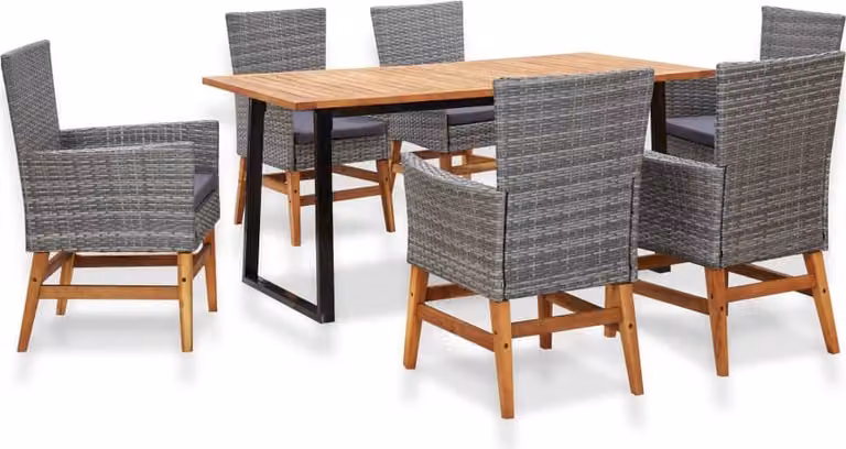 vidaXL set da pranzo da giardino 7 pezzi in polirattan e legno di acacia grigio