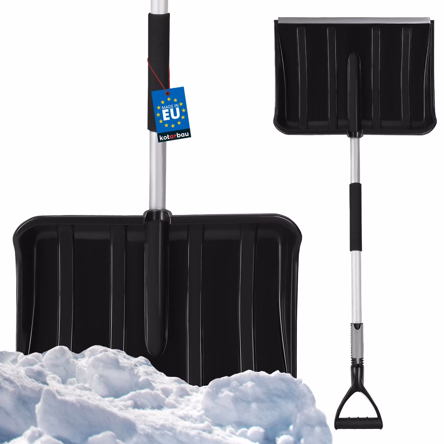 KOTARBAU® Pala da neve in plastica 40 x 50 cm Pala da neve con alluminio Manico telescopico ergonomico 122 - 156 cm Nero Pala da neve Attrezzatura per lo sgombero della neve Pala da neve Pale da neve Paletta da neve