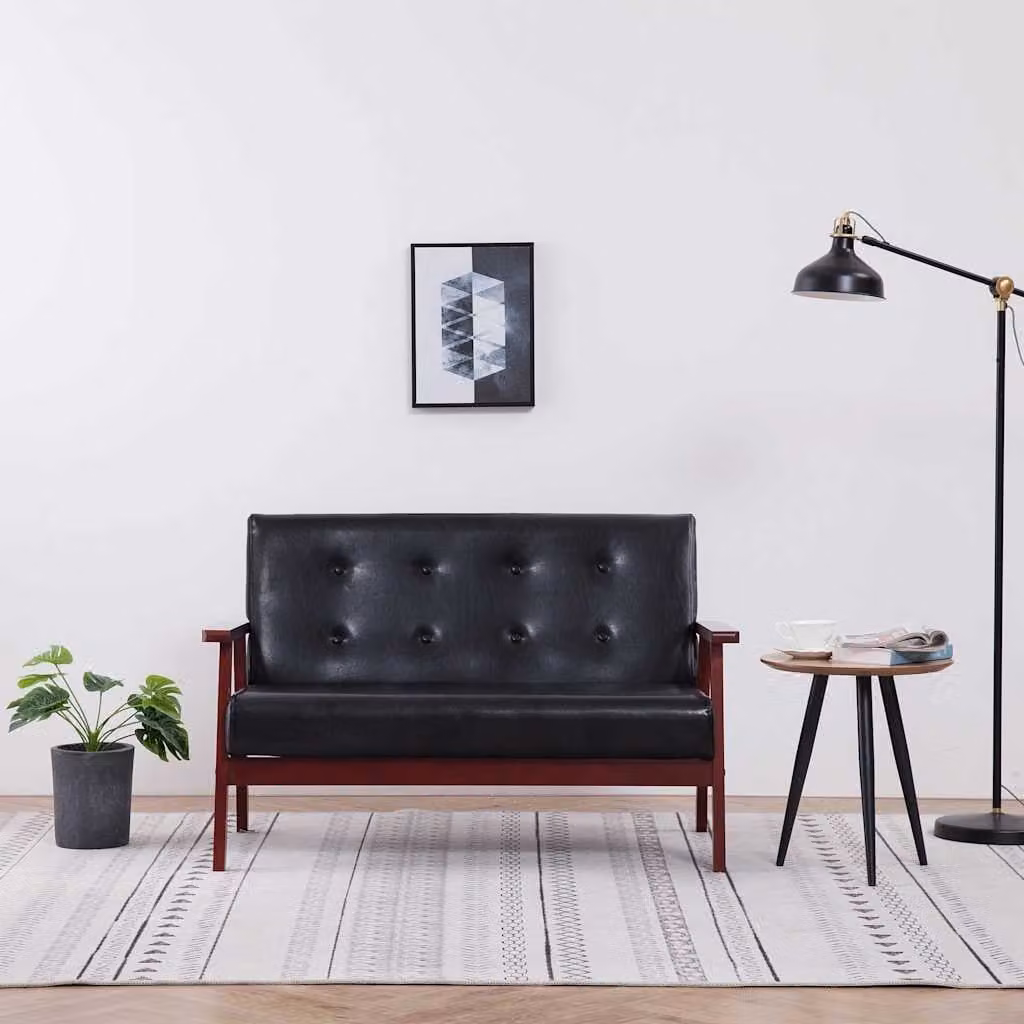 vidaXL Divano a 2 Posti Retro in Similpelle Nero con Struttura in Legno Solido