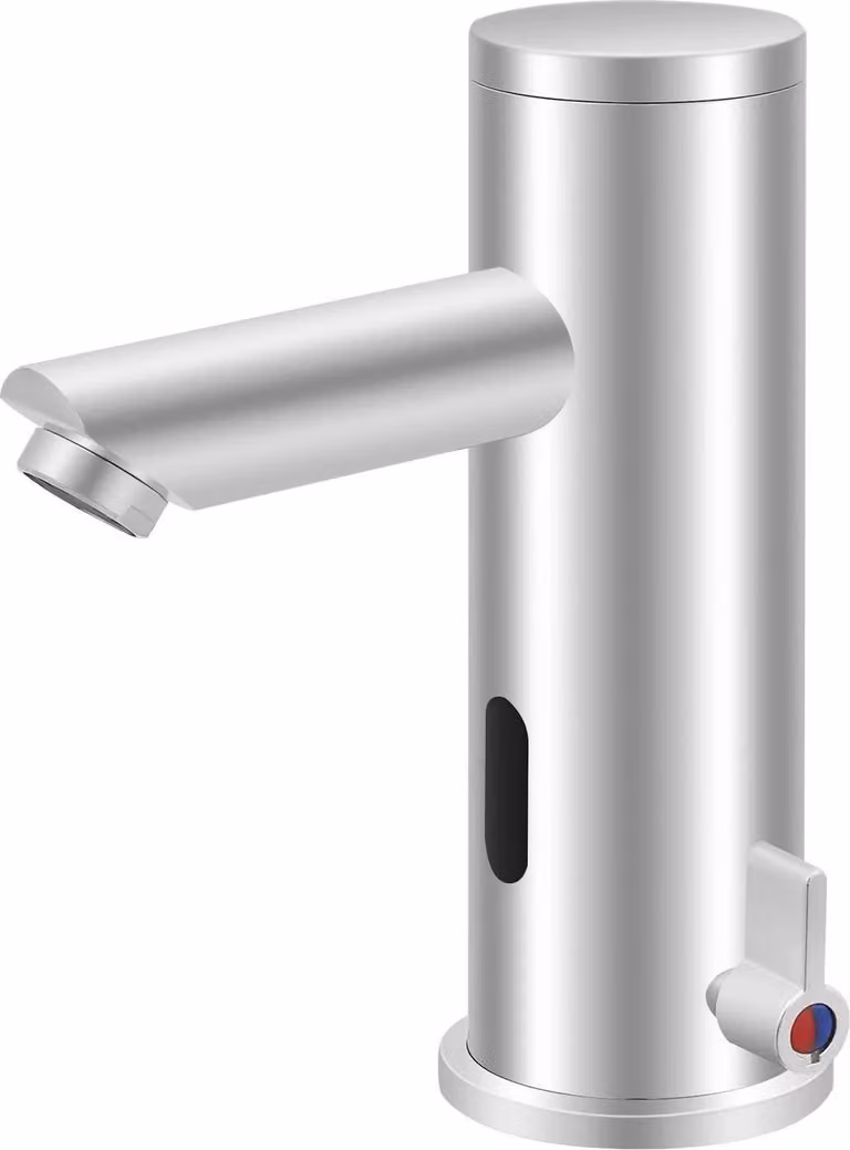Rubinetto senza contatto per bagno - Rubinetto per lavabo - Indicatore di temperatura - Caldo/Freddo - Montaggio sul bordo del lavabo - Acciaio inossidabile 304 - Batteria 4×AA - Argento