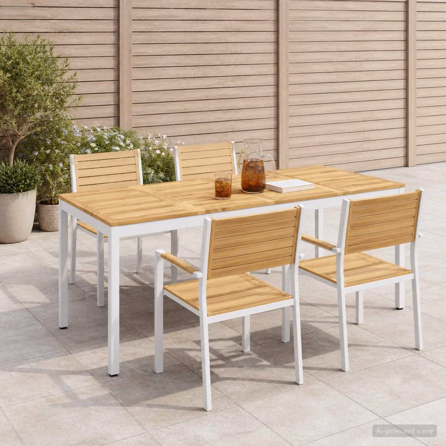 vidaXL Tavolo da giardino rettangolare in legno di acacia bianco L: 147 cm, P: 88,5 cm, H: 75 cm