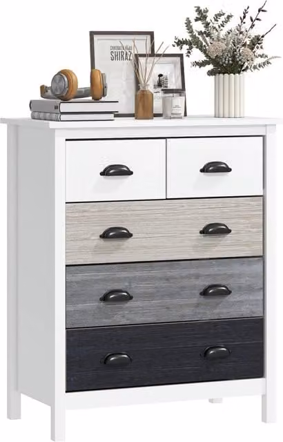 Cassettiera XYLO con 5 cassetti in legno di pino e MDF bianco L: 70 cm, P: 38 cm, H: 85 cm