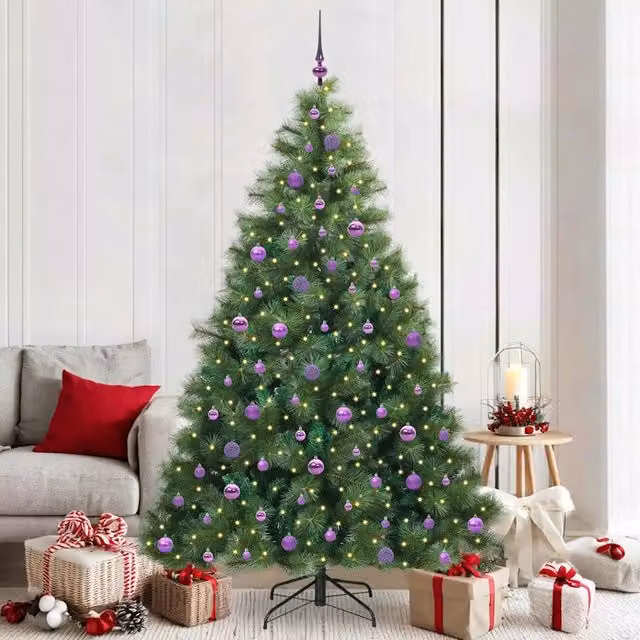Albero di Natale artificiale moderno vidaXL verde con 300 LED luce bianca calda in PE e PVC, Altezza: 210 cm – 1