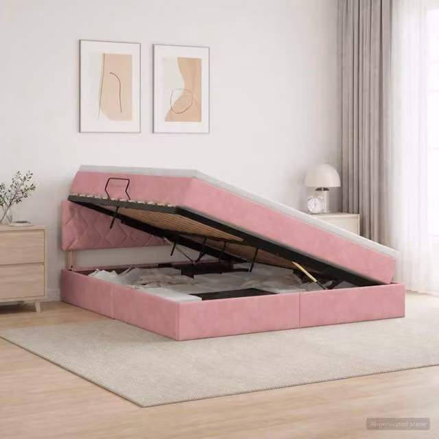 Letto con Contenitore con testiera Rosa 140 x 200 cm Velluto 3458876