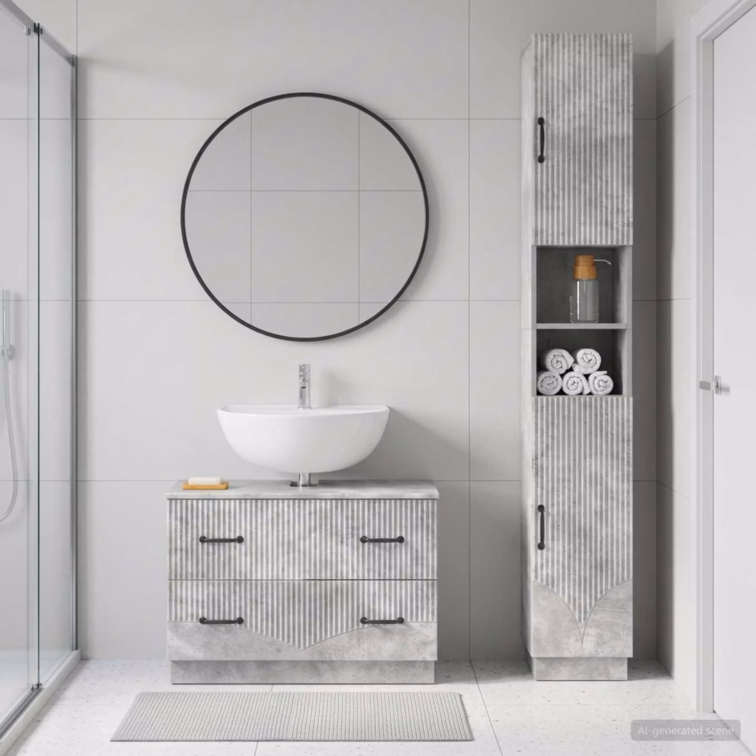 Set di mobili da bagno vidaXL HOORN 2 pezzi, colore grigio cemento, design moderno con pensile e mobile lavabo