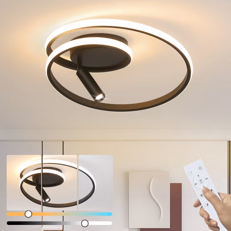 ZMH lampada da soffitto LED plafoniera dimmerabile 40cm camera da letto lampada design moderno 37W lampada da soggiorno con faretto nero con telecomando lampada da cucina per camera da letto casa appartamento soggiorno