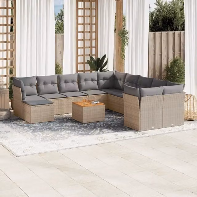 vidaXL Set Divano da Giardino a Forma di U in Polyrattan con Cuscini Beige e Grigio
