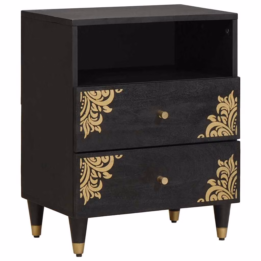 Armadio da Notte vidaXL in Legno di Mango Massello e Metallo, Nero e Marrone, L 50 cm x P 33 cm x H 62 cm