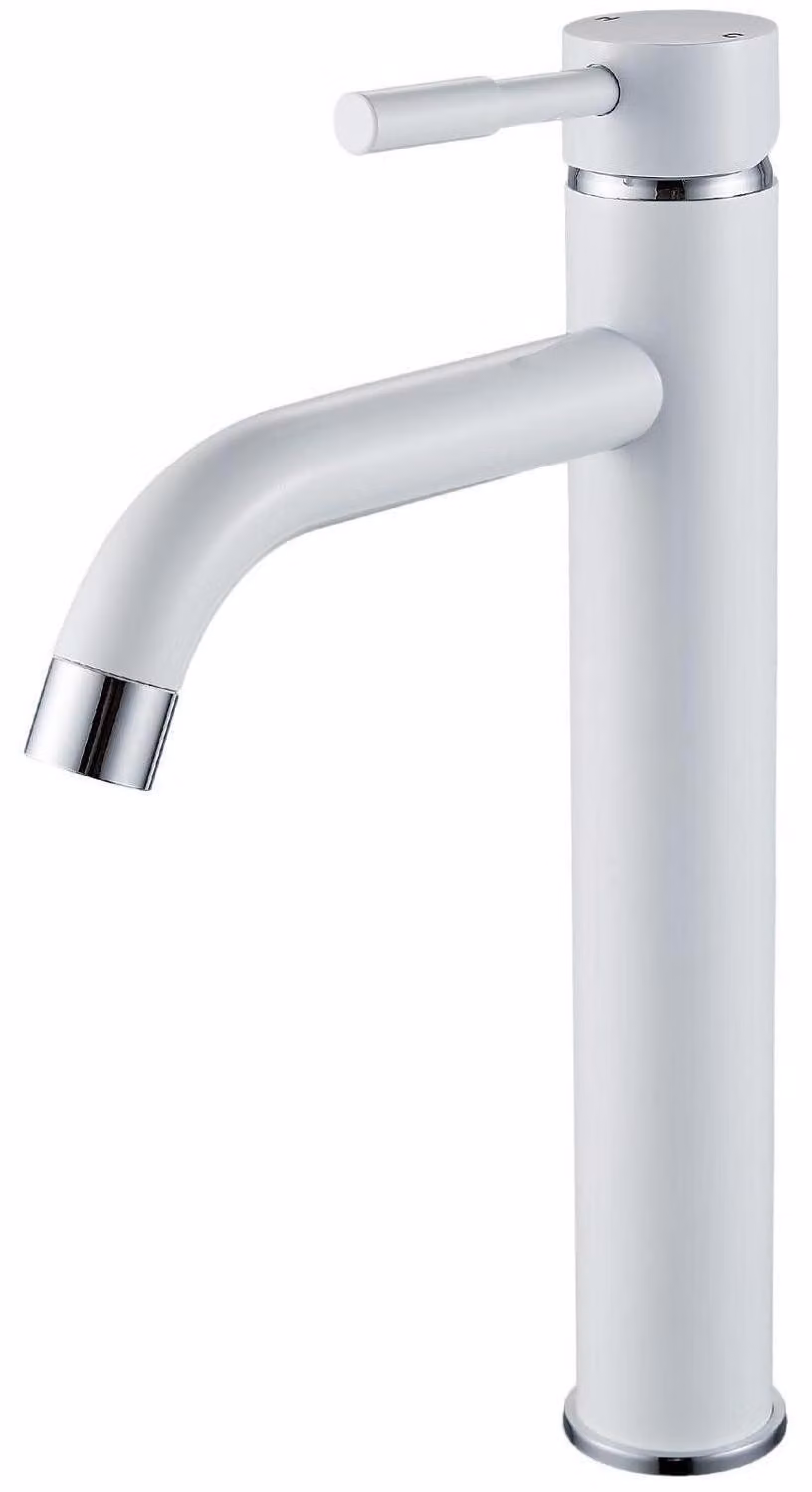Miscelatore monocomando per lavabo, bianco, in ottone, per bagno