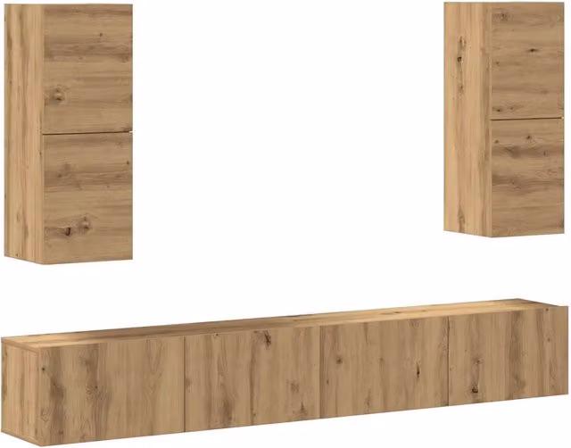 Set Mobile TV 4 pz | Armadietto TV | Mobile Porta TV Montato a Parete Rovere in Legno Multistrato