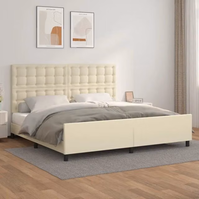 Letto con giroletto e testiera vidaXL in similpelle beige 200x200 cm – 1