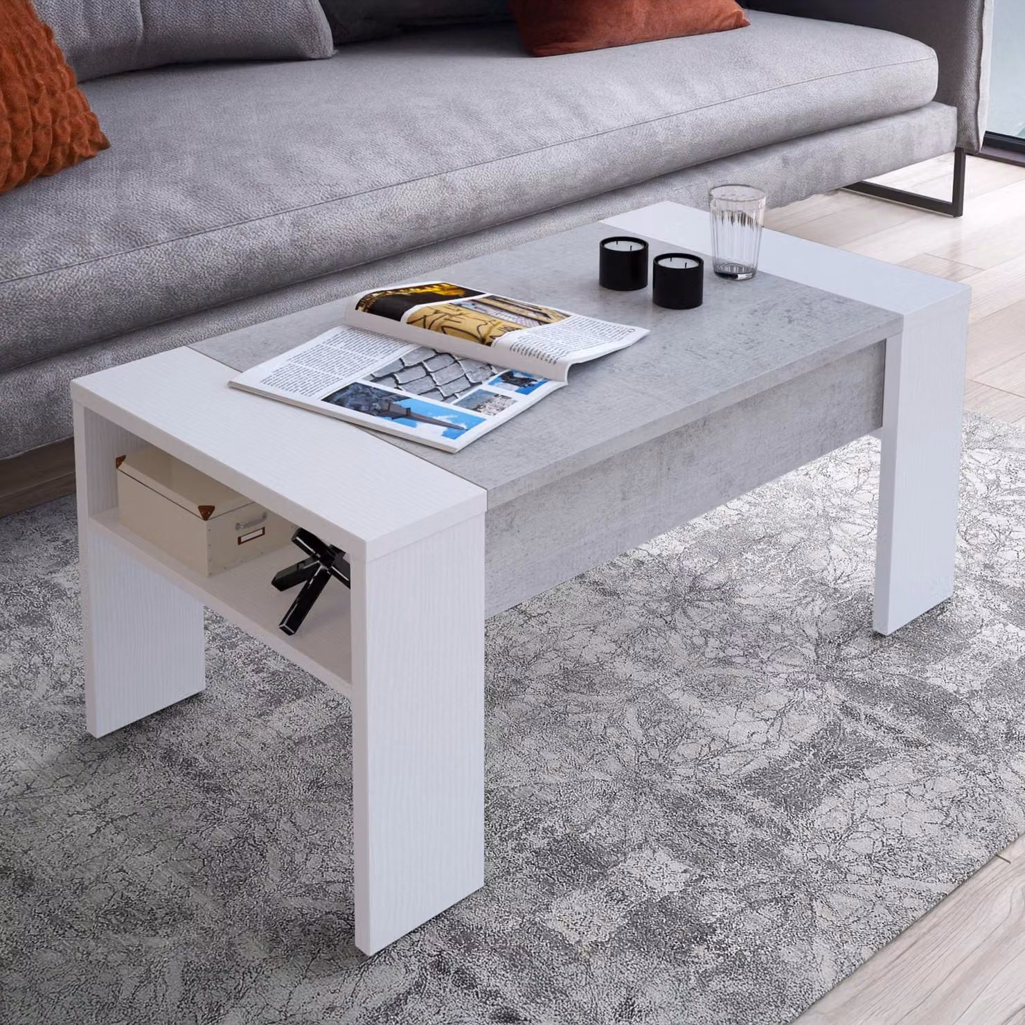 Dmora Tavolino da Salotto Corallo 98x50x43h cm Bianco, un Vano Forma Rettangolare