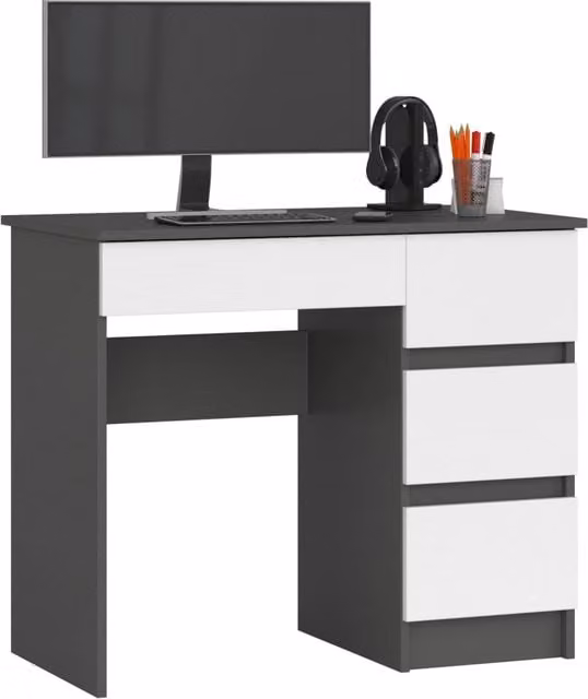 Scrivania per computer AKORD A7 Grigio Grafite e Bianco con 4 cassetti L/P/H: 90 x 50 x 77 cm Modello a destra