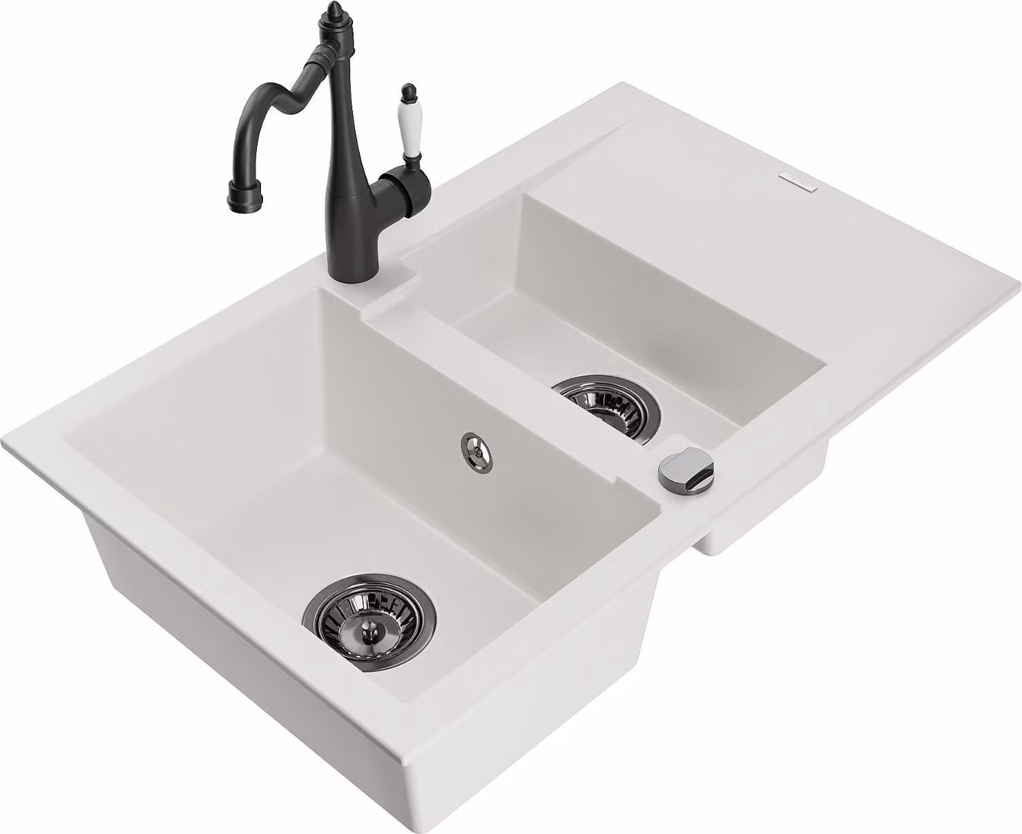 Mexen Gaspar lavello in granito a 1,5 vasche con scolapiatti e rubinetto da cucina Carla, bianco - 6507-20-670700-70