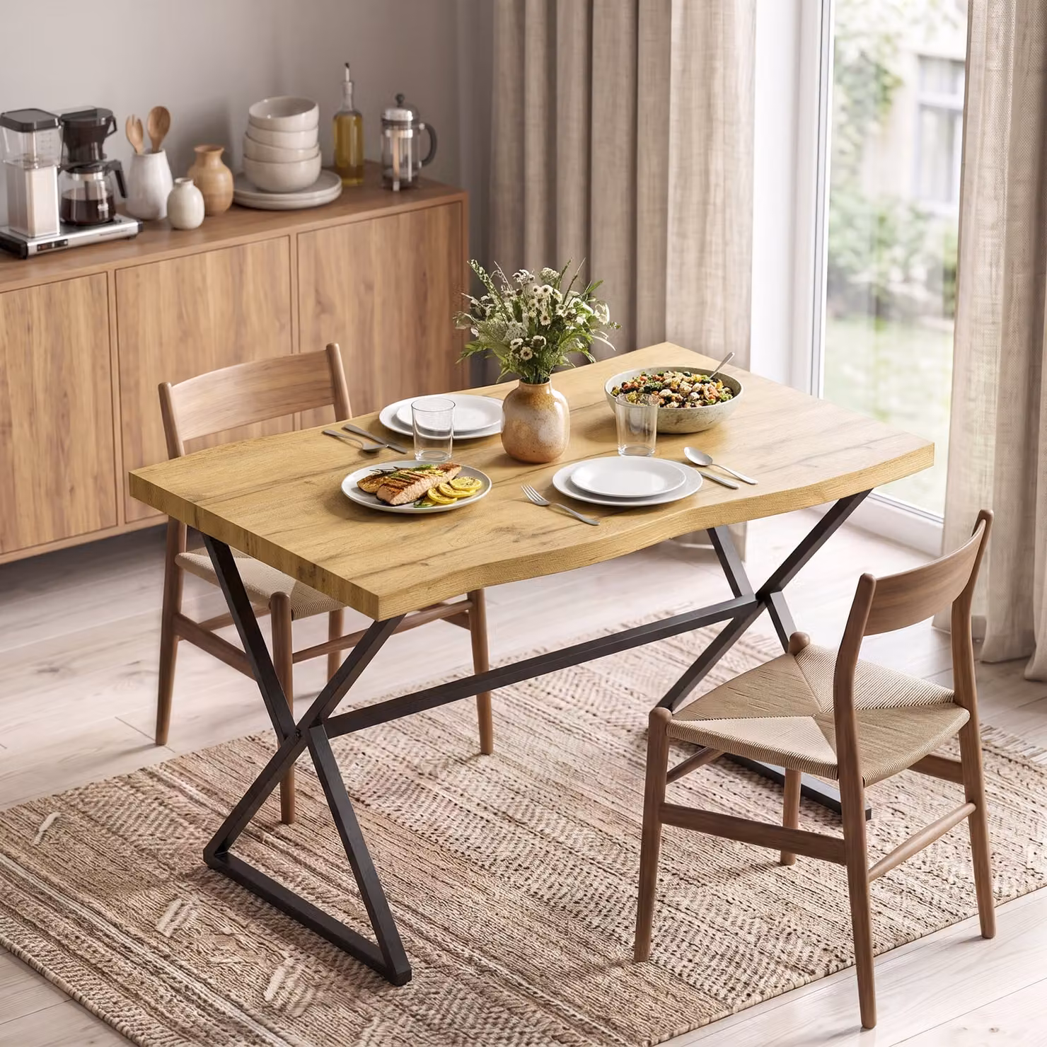 Tavolo da pranzo moderno HOMCOM per 2 persone, rettangolare, colore nero e rovere, L: 110 cm, P: 67 cm, H: 75,5 cm – 2