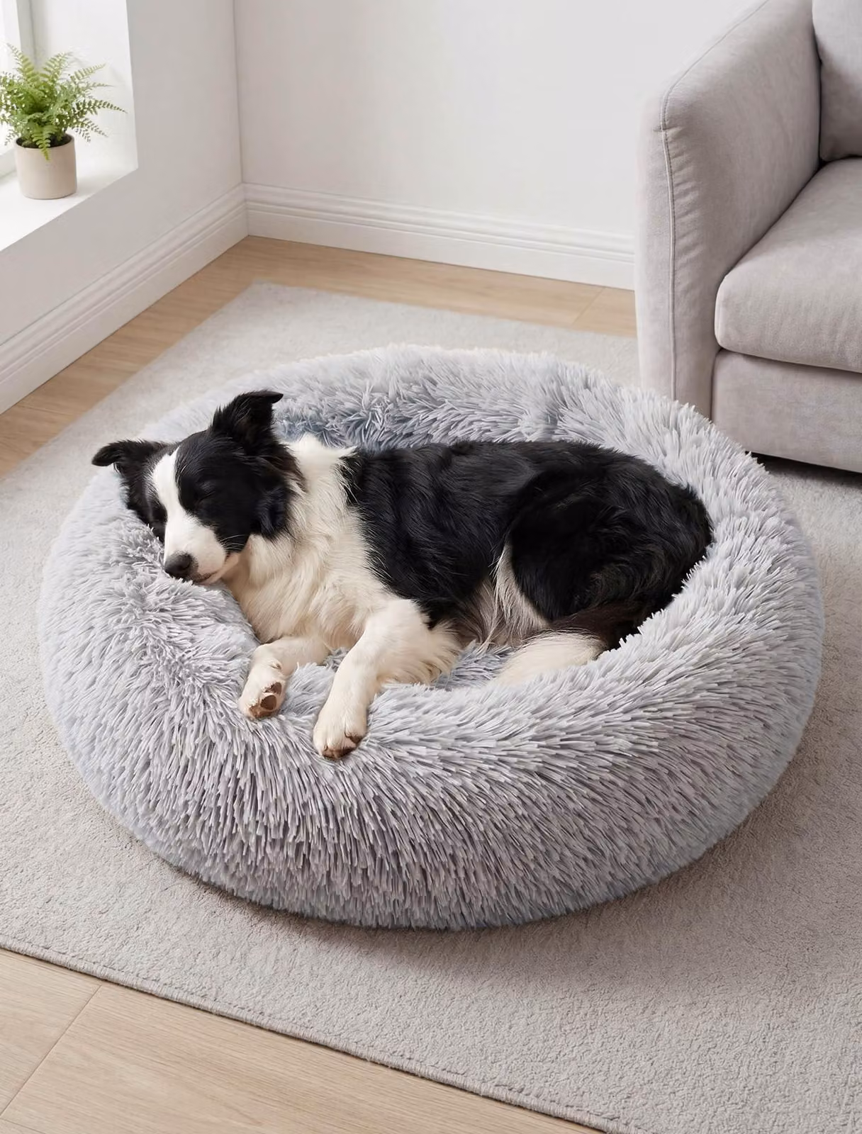 Cuccia a forma di ciambella per cani, grande, anti-ansia e confortevole