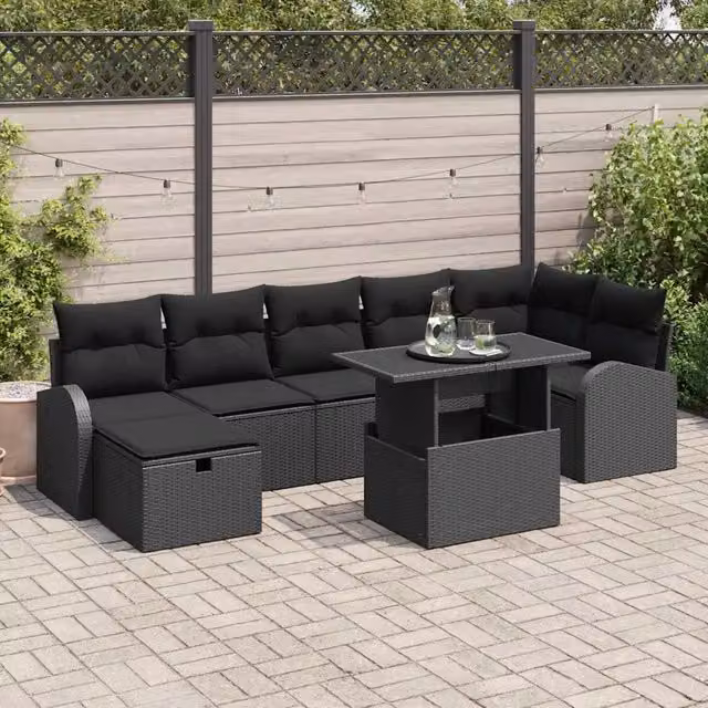 Set Divano da Giardino 8 pz Nero polyrattan 3361102