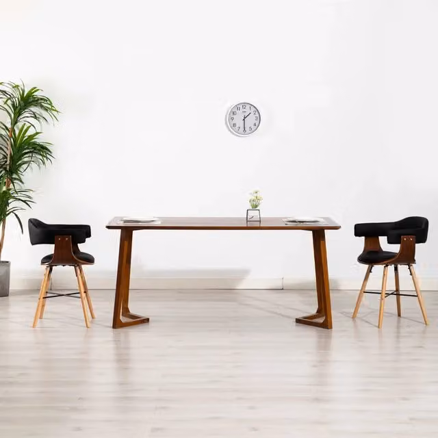 Set di 2 sedie da pranzo moderne vidaXL in similpelle nera e legno di faggio color marrone – 1