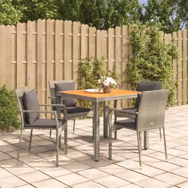 Set da Pranzo da Giardino 5 pz con Cuscini in Polyrattan Grigio 3184970
