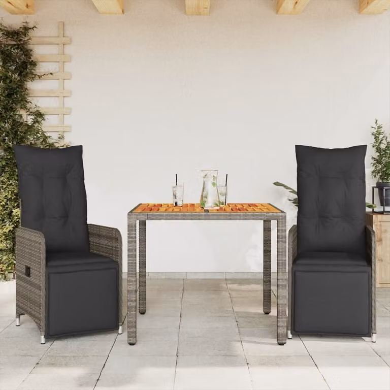 Maison Exclusive - Set da giardino 3 pezzi con cuscini Grigio Poly Rattan