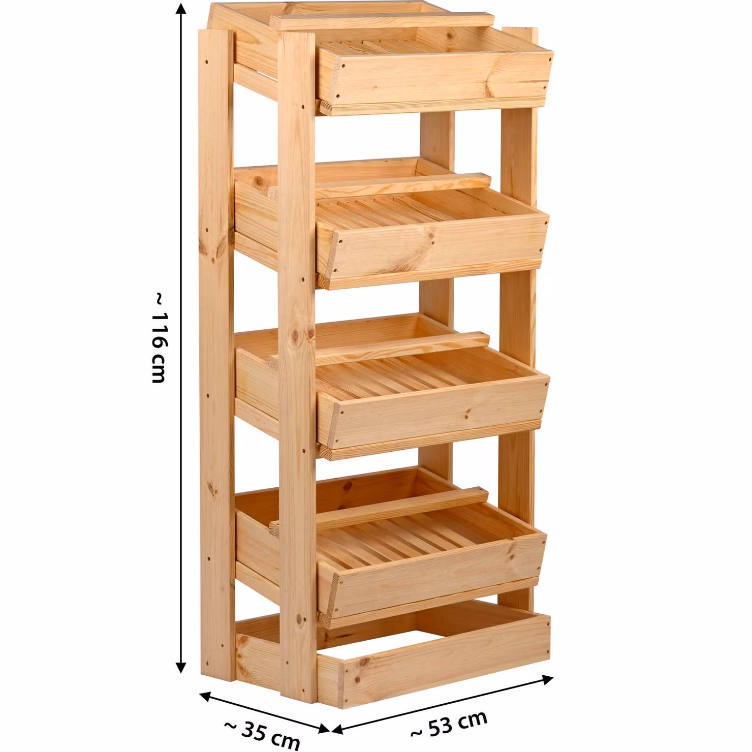 scaffale dobar per frutta e verdura con 4 scomparti rimovibili, naturale, 53x35x116 cm