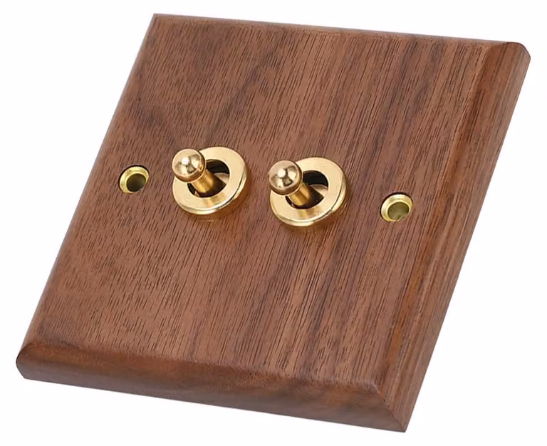 Interruttore a due poli in legno di noce, stile retrò, 50 Hz, 250 V, 86x88 mm