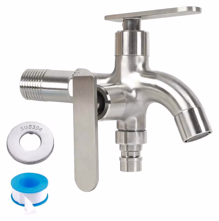 Raccordo esterno a due uscite, in acciaio inossidabile, filettatura G1/2, antigelo, per lavatrice, giardino, bagno, cucina